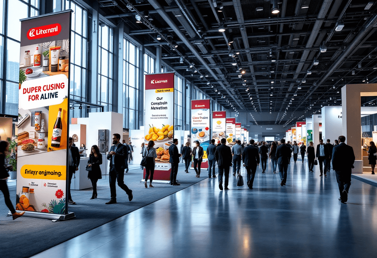 Roll-up publicitaire exposé dans un grand hall